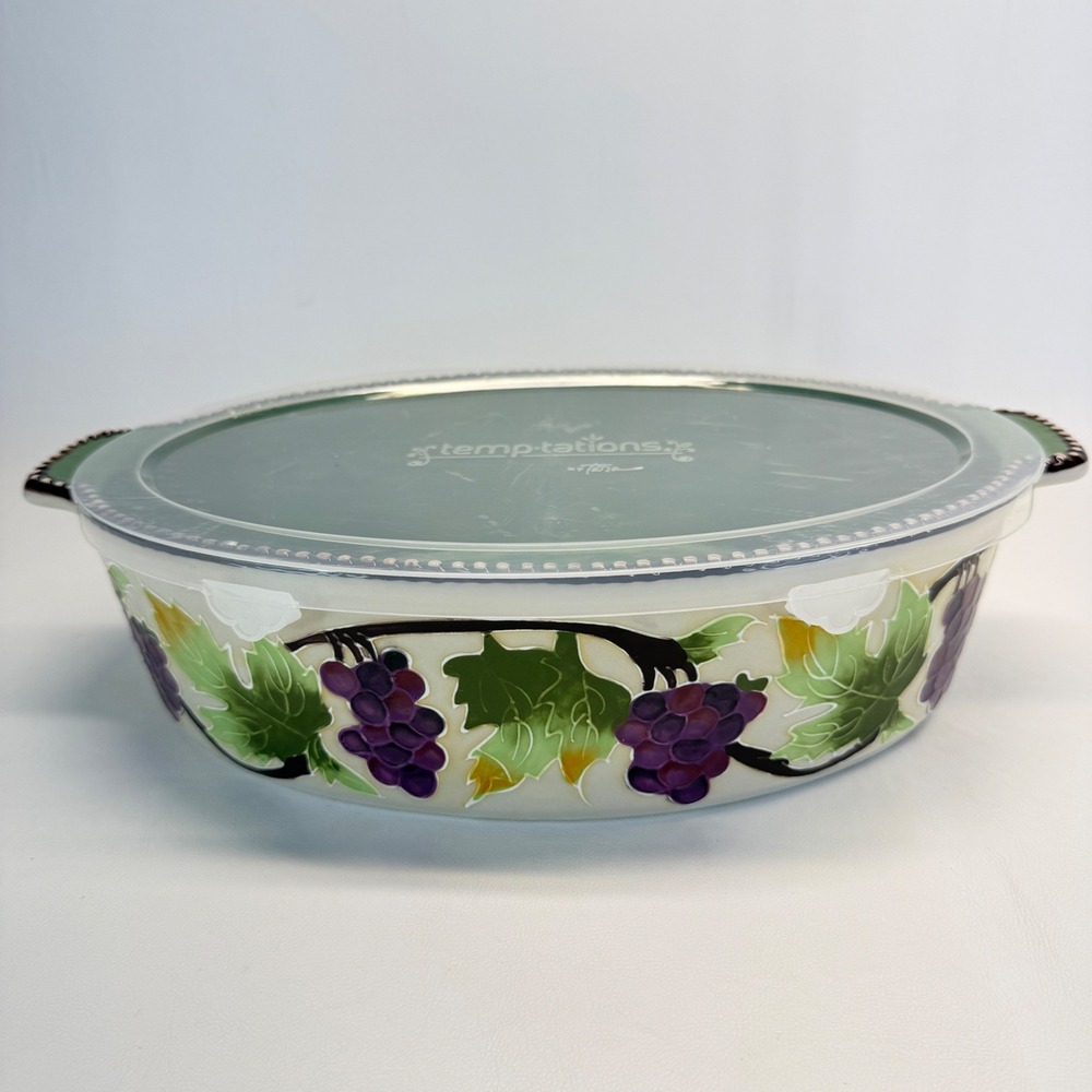 Temp-tations by Tara 3QT Oval Baker Grape Vine Ceramic Dish Lid BS-LX-863359